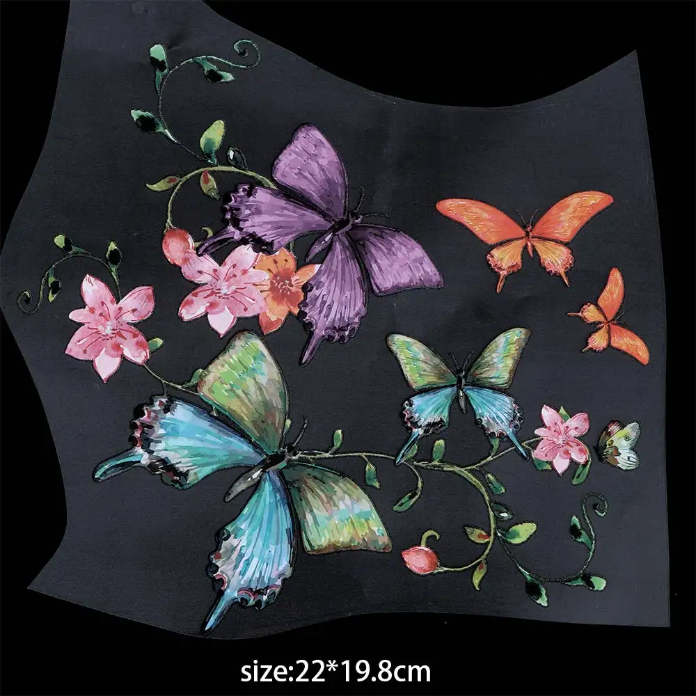 22*19.8 centimetri Fiore Farfalla Patch di Ferro Su Appliques Abiti T-Shirt Lavabile Trasferimento di Calore Adesivi Vestiti di Patch FAI DA TE