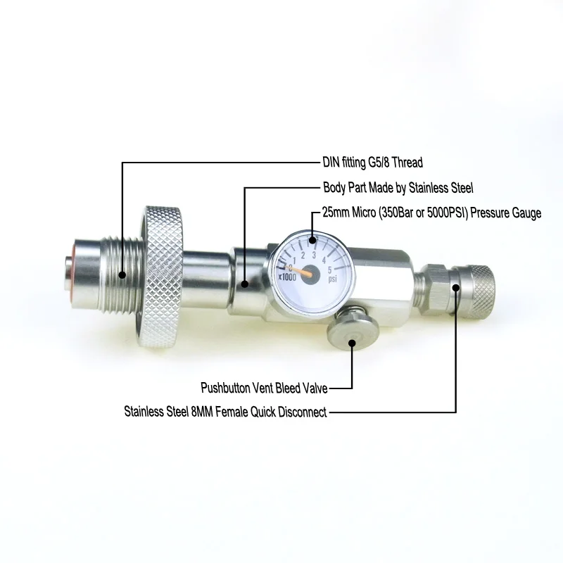 New DIN 300 Scuba Fill Station G5/8 Connector Charging Adapter With Gague Bleed Valve DIN 300 To Female Quick Connect