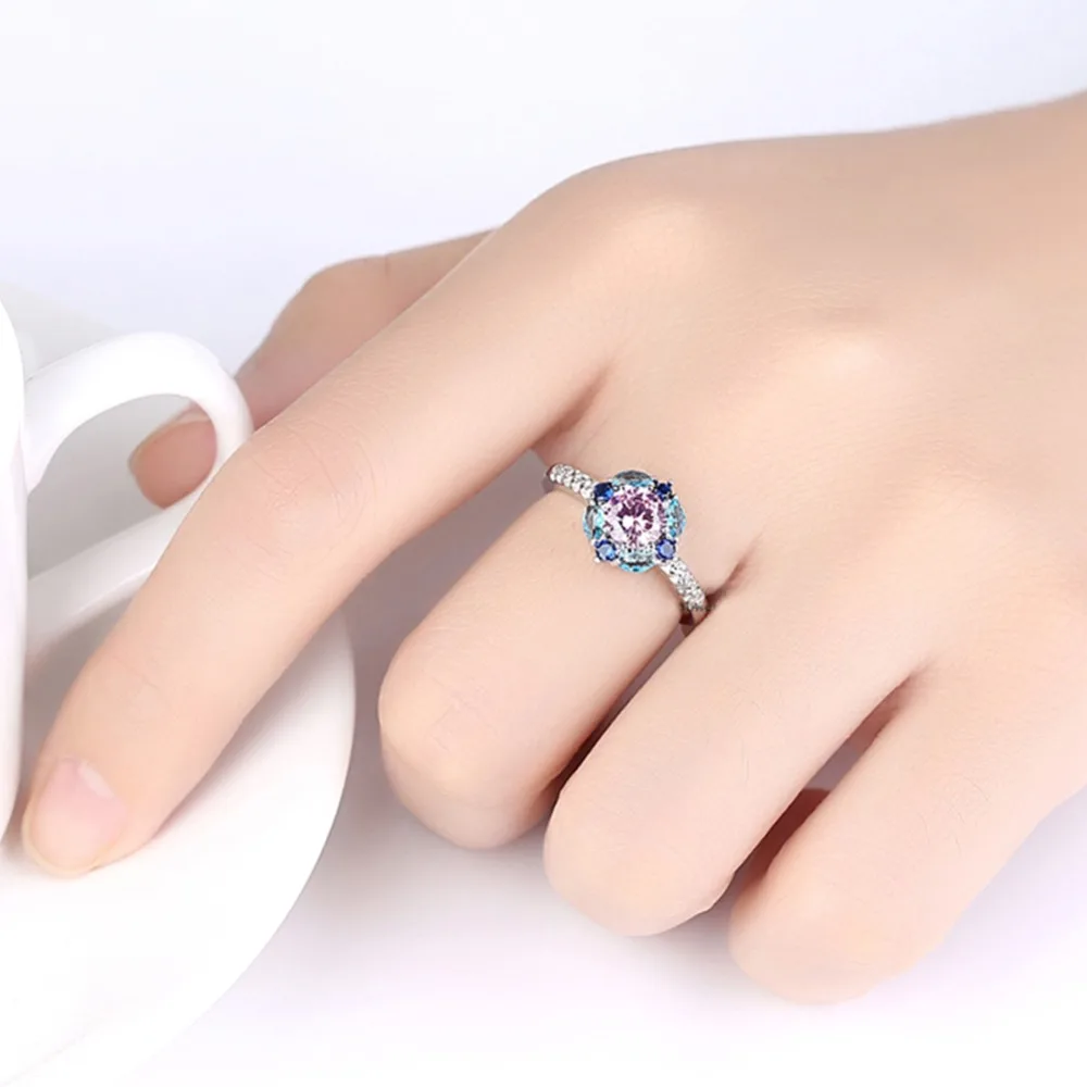 CiNily Created Multi-colors Stone Cubic Zirconia Silver Plated Wholesale for Women Jewelry Engagement Ring Size 5.5-8.5 NJ11070