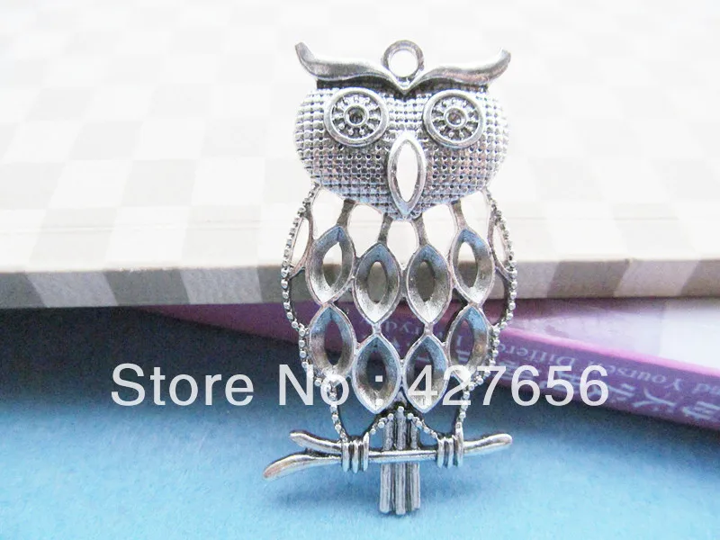 3pcs Large Long Hollow Antique silver tone Night owl Pendant Charm Finding,tree branch with 8 oval circles,fit 2pcs rhinestone