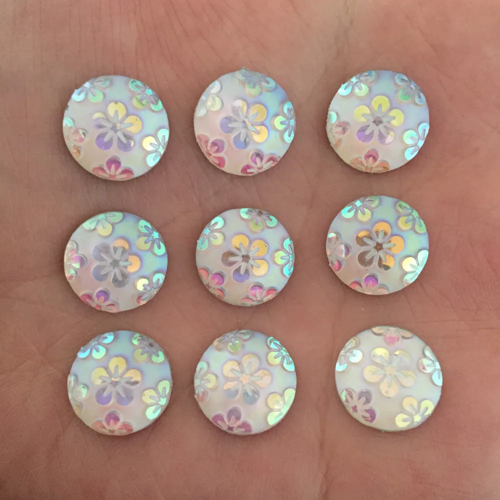 (60 pieces/lot) white AB round Resin flower Flatback scrapbook Wedding decoration Buttons D444