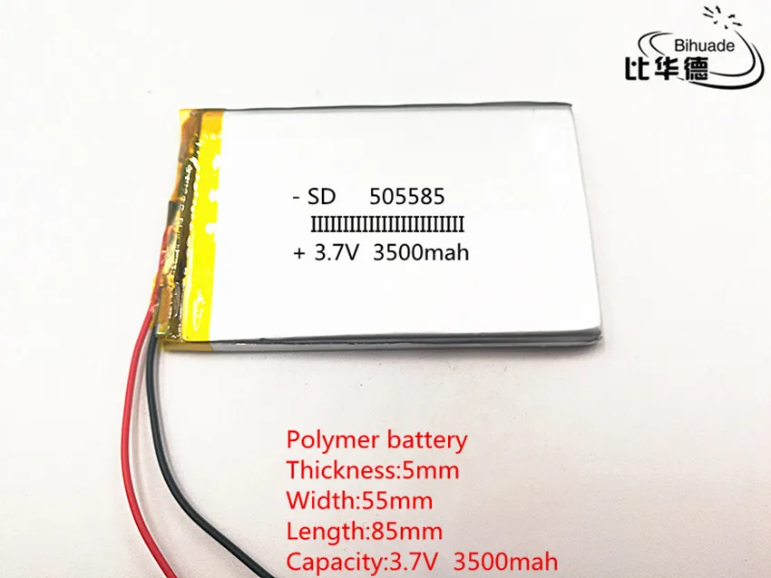 

10pcs/lot 3.7V 3500mAh 505585 Lithium Polymer Li-Po li ion Rechargeable Battery cells For Mp3 MP4 DIY PAD DVD