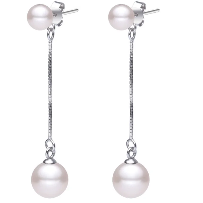 OMHXZJ Wholesale European Fashion Woman Girl Party Wedding Gift White Pearl Long Tassel 18KT White Gold Stud Earrings EA250