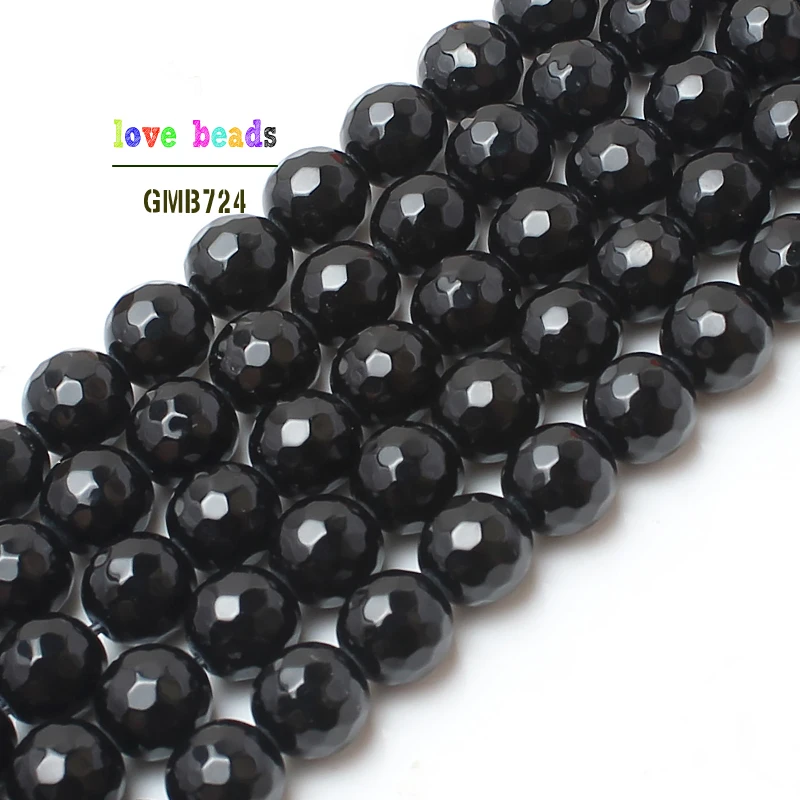 Natural Stone Beads Faceted Black Agates Round Loose Beads For Jewelry Making 15 inch Pick Size 4 6 8 10 12mm