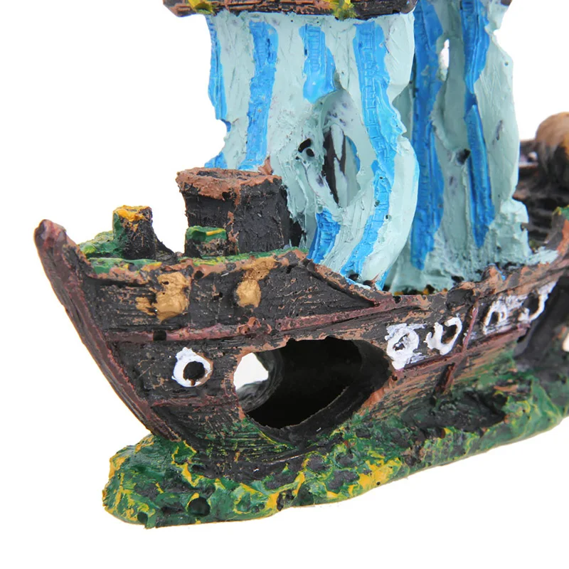 Resin Sunk Ship Wreckage for Fish Hide Sailboat Aquarium Aquatic Ornament Pirate Ship Destroyer Fish Tank Decoration Fish House