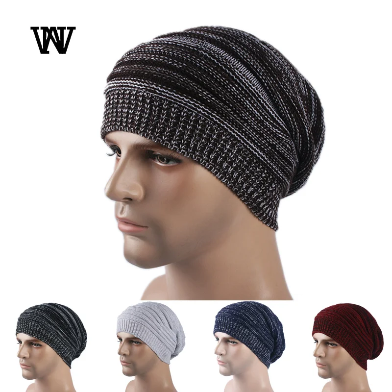 Striped Baggy Skullies Beanies Hats for Men Winter Cap Women\'s Outdoor Bonnet Hat Female Soft Warm Knitted Hat for Boys TTM-CZX9