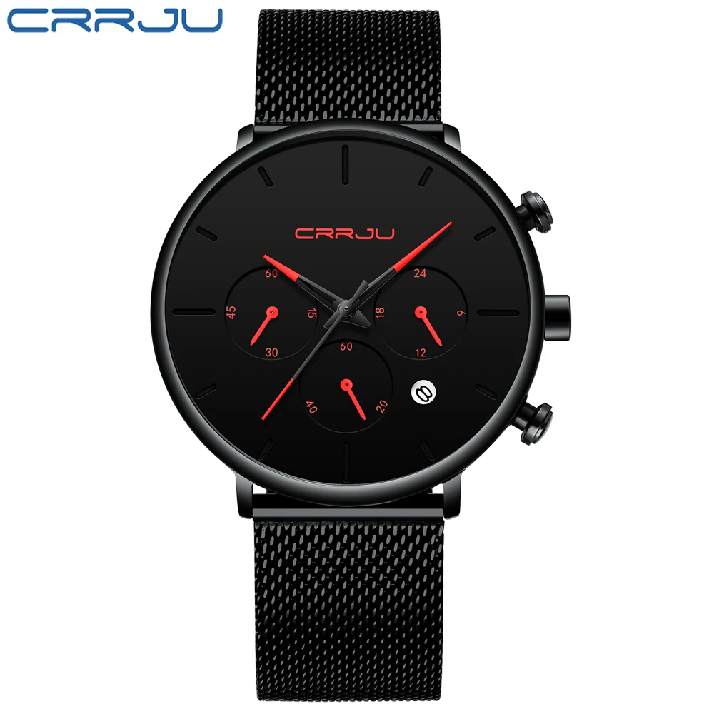 Relogio Masculino CRRJU di Affari del Mens Dress Orologi di Lusso Casual Impermeabile Uomini Della Vigilanza di Sport 3-Sub Dial Quarzo Sottile