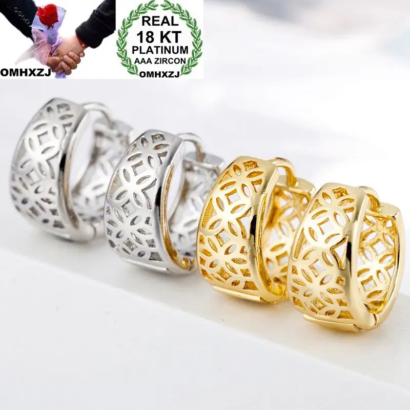 

OMHXZJ Wholesale Personality Fashion OL Woman Girl Party White Gold Flower Hollowed Out 18KT Gold White Gold Hoop Earrings YE460