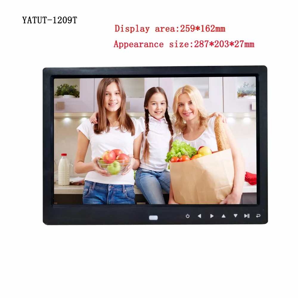 Desain baru 12 inci tujuh tombol sentuh digital di depan bingkai foto bermain gambar kalender video mendukung 1080P album elektronik