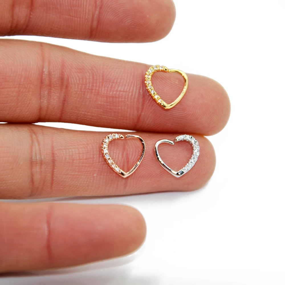 BOG-Lot 1PC Brass Ear Tragus Cartilage Earring with Press Fit Zircon CZ Heart Hoop Daith Piercing Ear Cartilage Piercing Jewelry