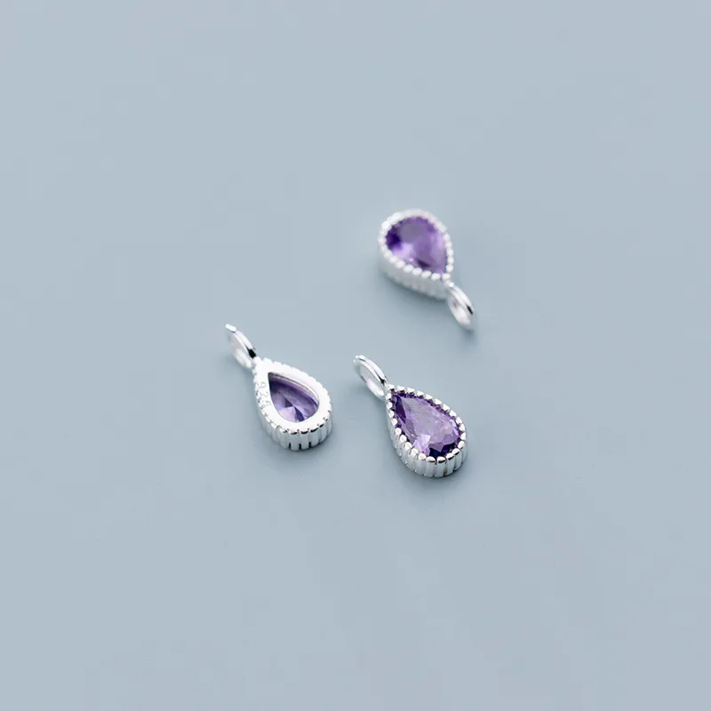 925 Sterling Silver Water Drop Dangle Charms Purple/Green/Blue Gem S925 Silver Decoration Pendants DIY Women Jewelry Making Gift