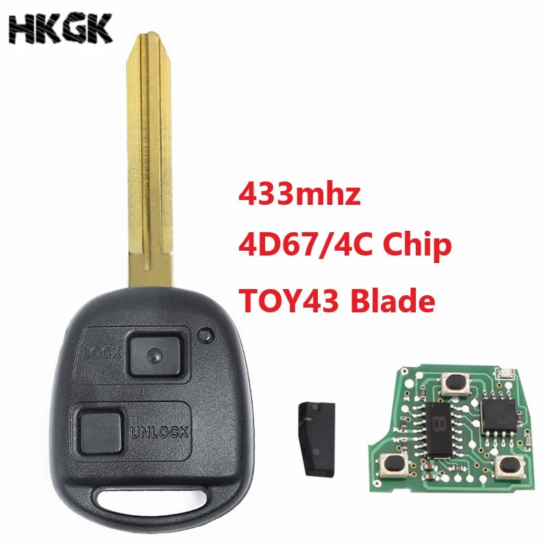 

2 Buttons 433Mhz Car Remote key For Toyota Avensis Kluger Prado120 Tarago RAV4 Replacement Remote Control Key 4D67/4C Chip