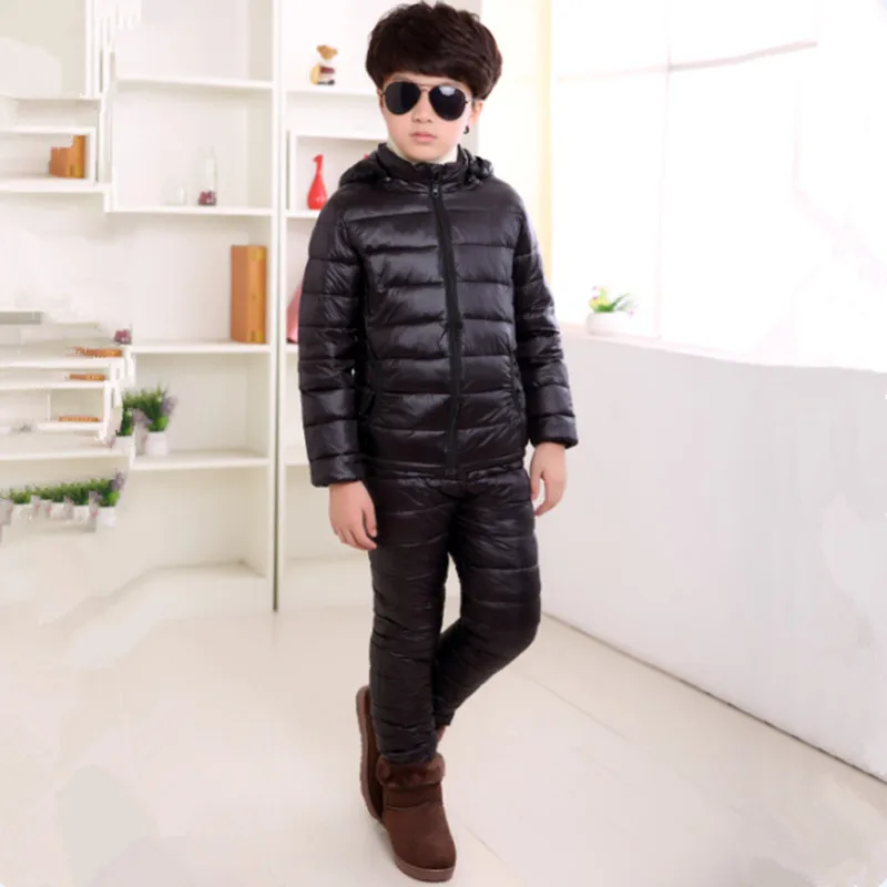 1-13T Children\'s Winter Warm Clothing Set 2024 New Fashion Down Cotton Solid Clothes Suit Light Thin Hooded Outwear High Quality