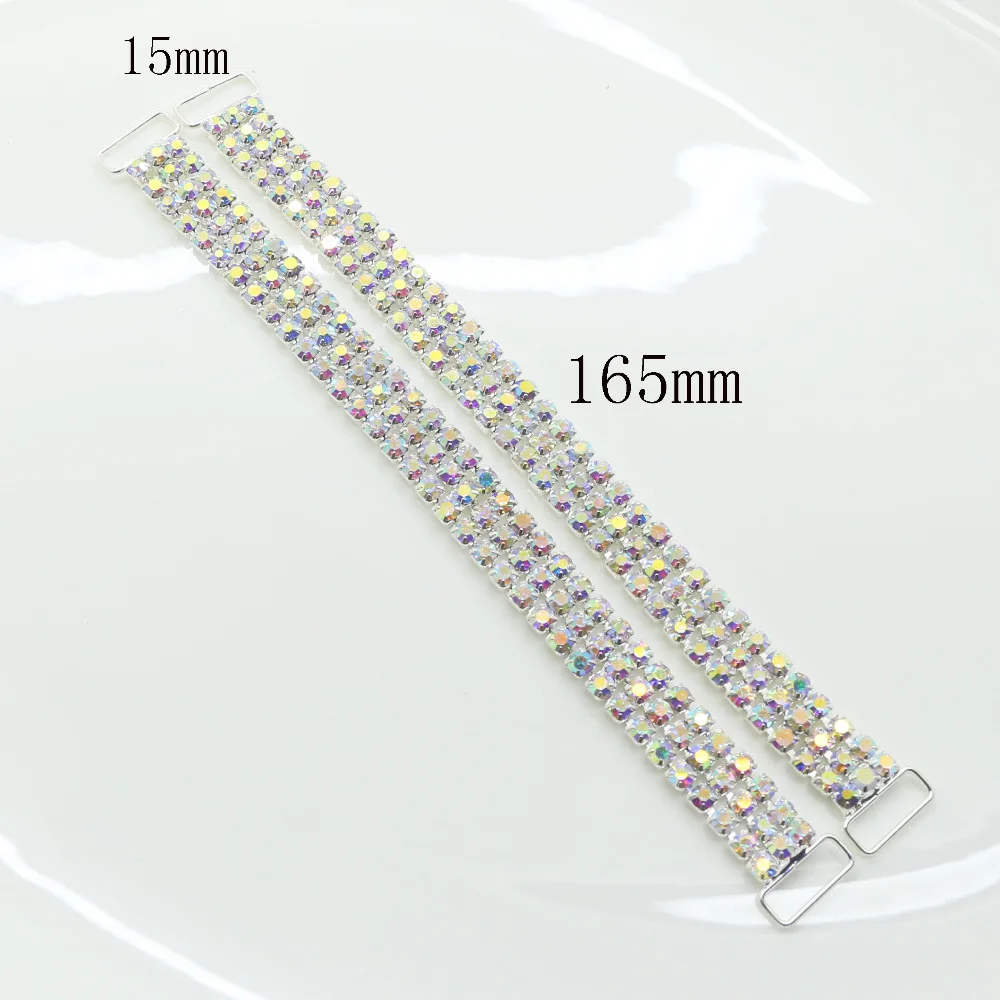 AB Color 6pc 165mm 3 Rows Charm Chain Bikini Connectors Buckle Metal Crystal Rhinestone Bikini Set Chain Decorative