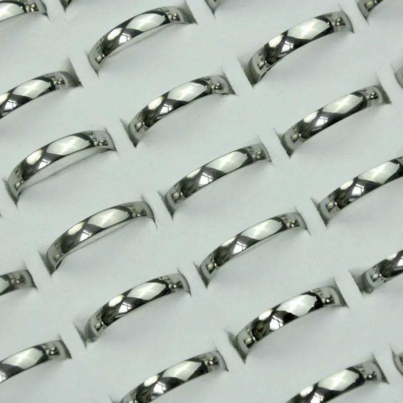10Pcs Fashion Smooth 316L Stainless Steel Rings for Women Men Jewelry Bulk Lots BK346