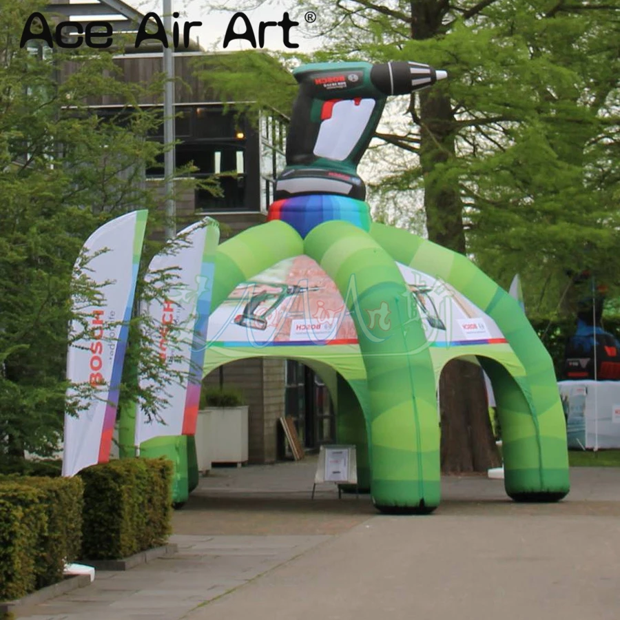 Tienda de araña inflable colorida/estaciones de eventos con cúpula emergente/maleta de fiesta para promoción de taladro eléctrico hecha en China