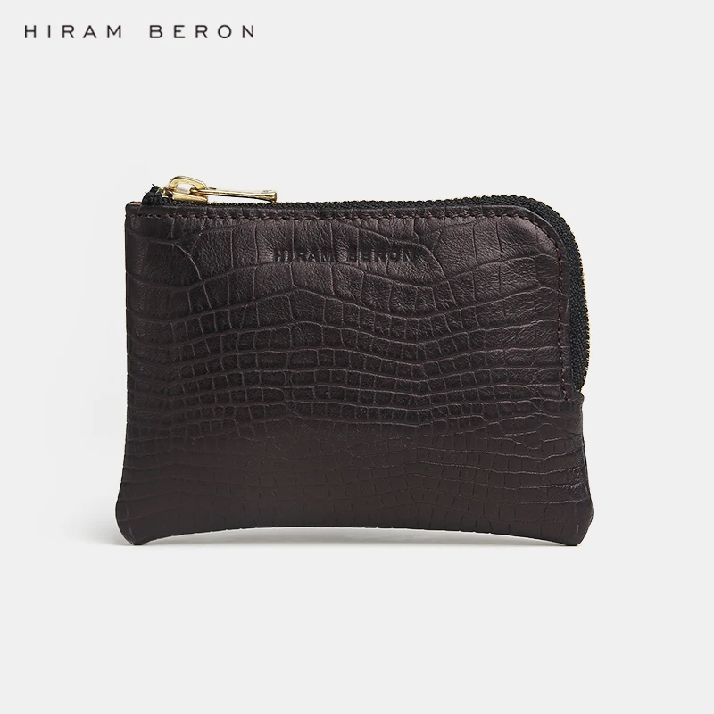 Hiram Beron Compact Wallet for Men Gift Embossed Crocodile Pattern Credit Card Wallet Rfid Blocking Slim Coin Pouch