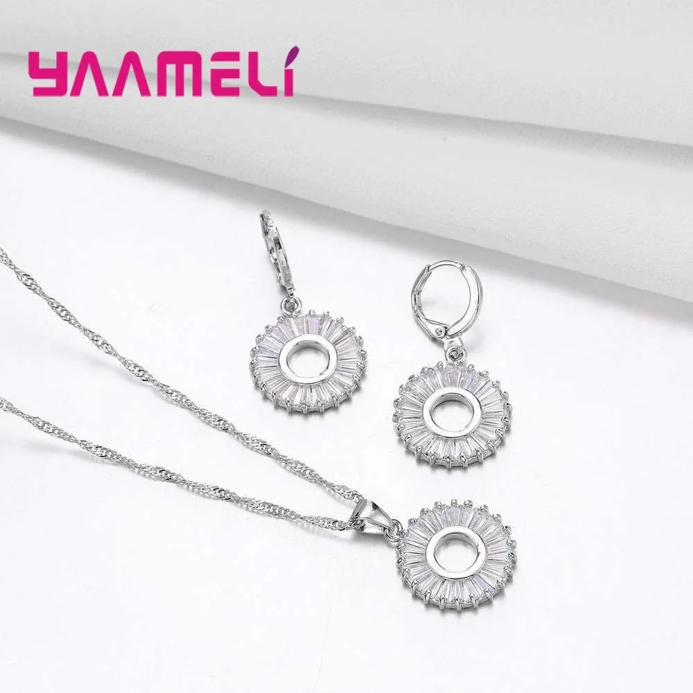 Popular 925 Sterling Silver AAA Cubic Zircon Bridal Wedding Jewelry Sets Fashion Women Austrian Crystal Necklace Earring image 4