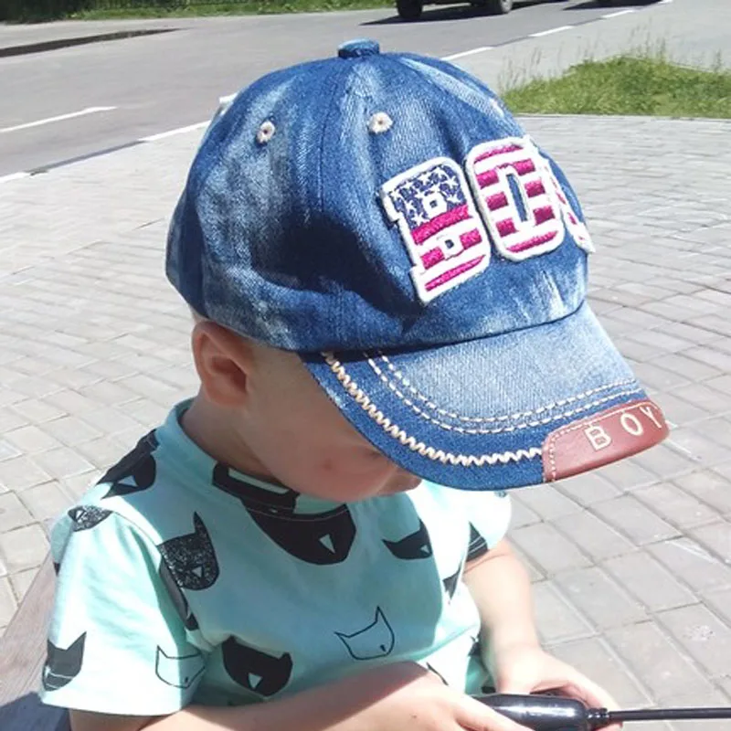 Kids Boys Baseball Cap Summer Toddler Children Dad Hat Jean Casual Hip Hop Letter Denim Sun Snapback Casquette Blue