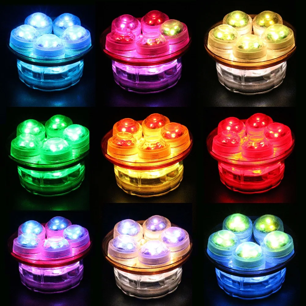 4 Pcs Waterproof Submersible LED Lights Battery Operated Mini Remote Controlled for Vase Pool Smoking Hookah Shisha Decoration