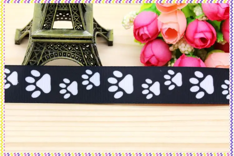 7/8''  dog paw printed grosgrain ribbon hair bow headwear party decoration wholesale OEM 22mm H4237