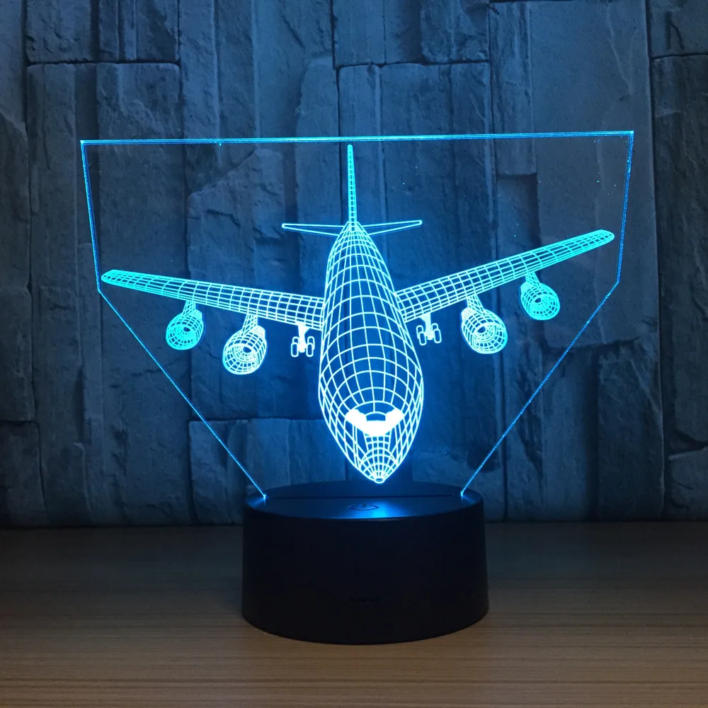 3D Light Air Plane Model Creative Night Light Touch Plane Desk Lamp LED Illusion Lamp Hologram 7 Colors Cool Toy New Year Gift