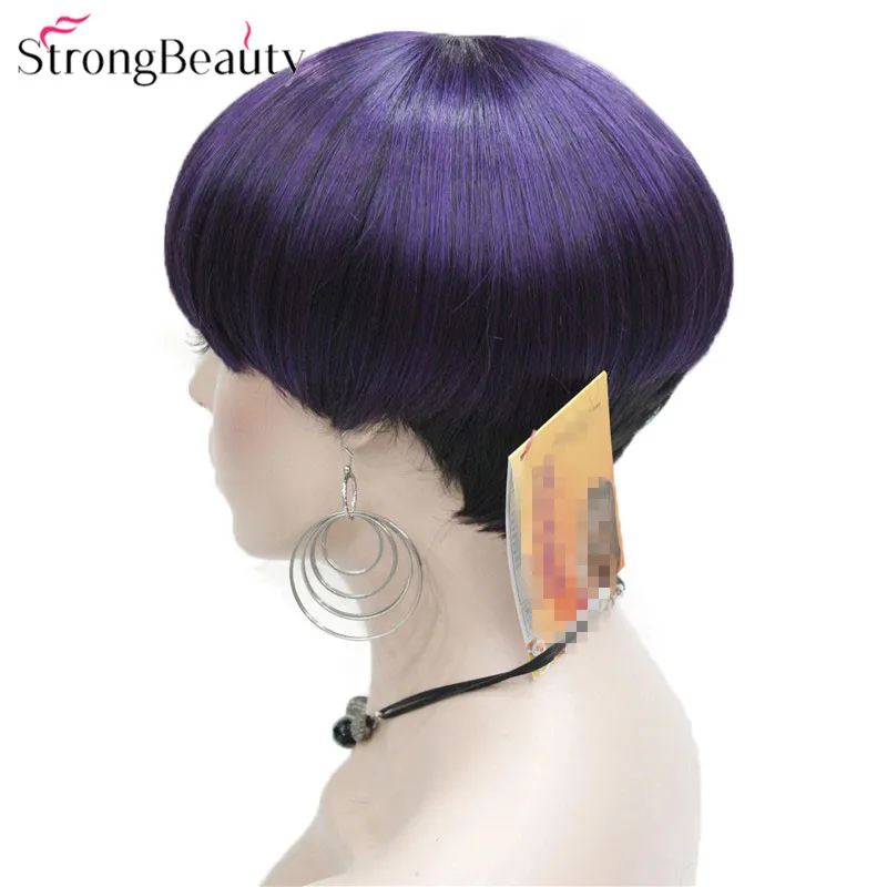 StrongBeauty Short Wigs Women Synthetic Brown/Purple Hair Mushroom Haircut Fiber Capless Wig
