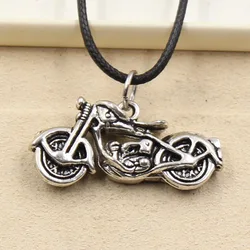 New Fashion Tibetan Silver Color Pendant Motorcycle Necklace Choker Charm Black Leather Cord Factory Price Handmade Jewelry