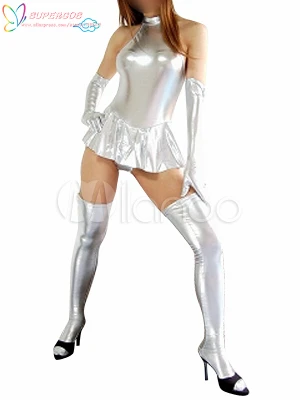 Hoge kwaliteit halloween carnaval party zilver glanzend metallic sexy zentai pak