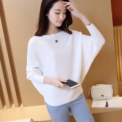 Adult Knitted Sweaters Long Sleeve Slash Collar Sweater Women's Sleeves Bat Sleeve Loose Knitting Pullover Jumper Sweater B-9295