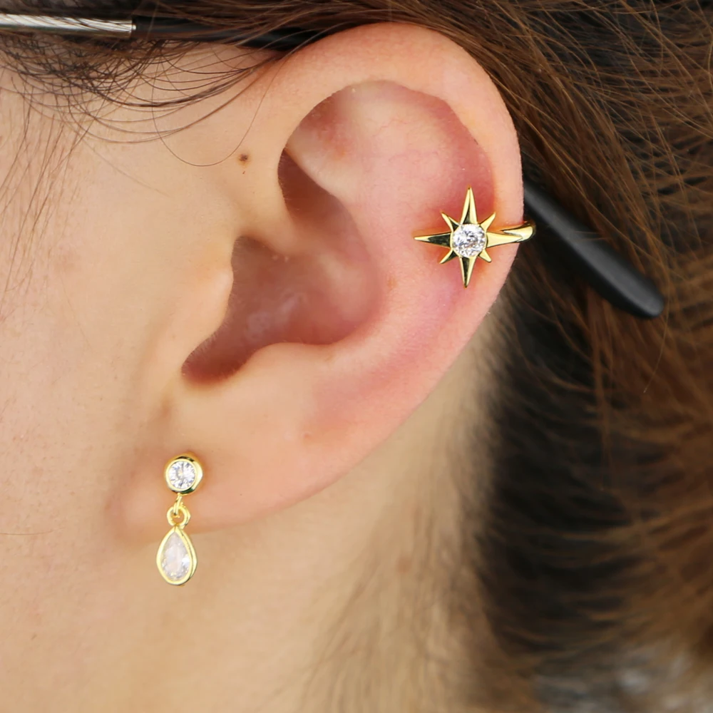 New no piercing clip on earring cuff earrings starburst star design classic girl women jewelry fashion 1 PIECE