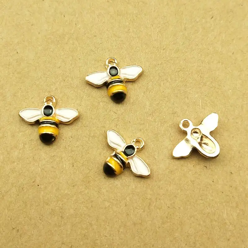 10pcs Enamel Bee Charm for Jewelry Making Zinc Alloy Gold Plated