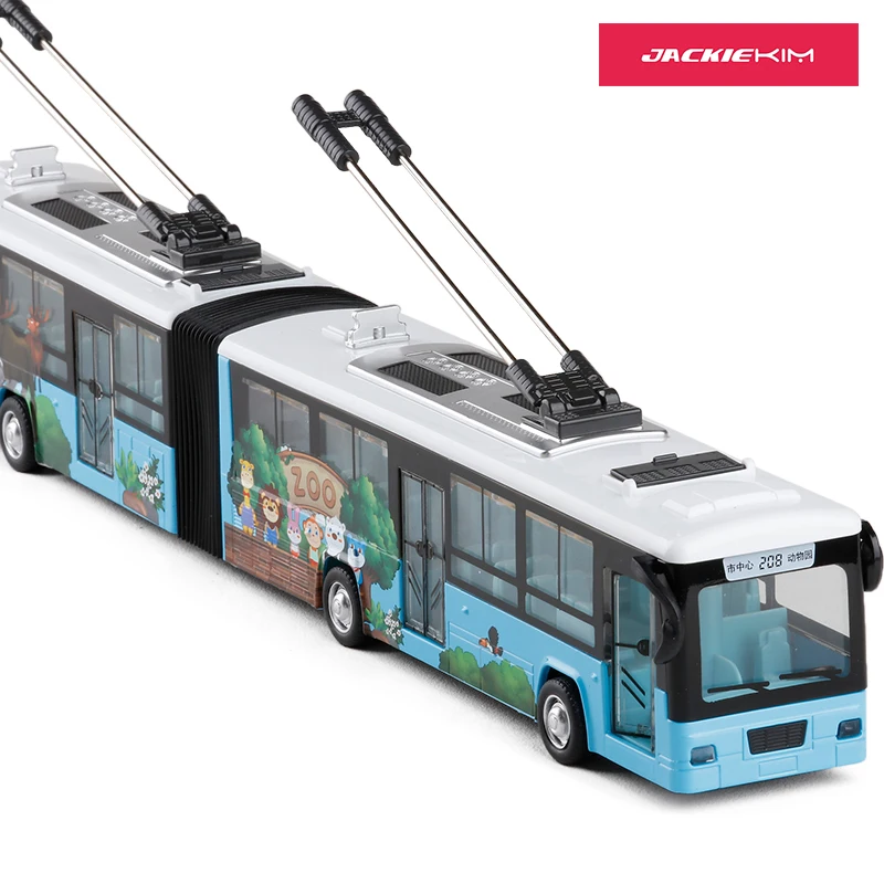 High Simulation 1:48 City Trolleybus Double Bus Alloy With Sound Pull Back Double Bus Model For Kids Toy Car Gifts