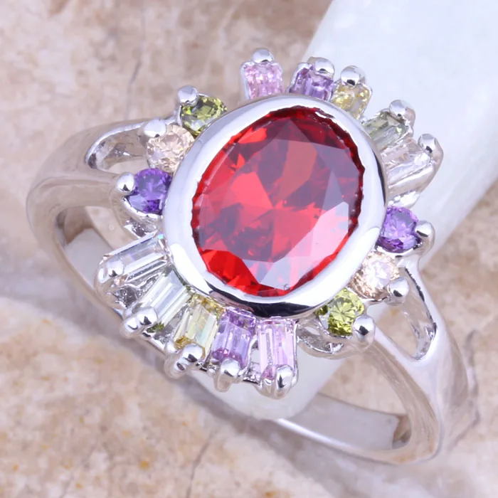 Enchanting Multicolor Multigem Silver Plated Women's Jewelry Ring Size 6 / 7 / 8 / 9 R1429