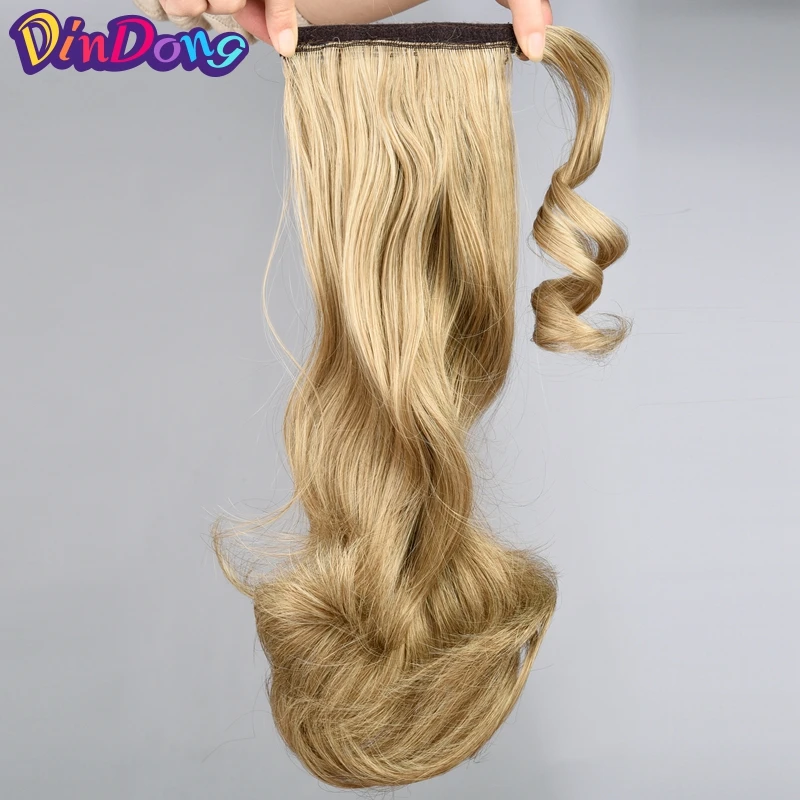 DinDong Synthetic Hair Extension 20\'\' Ponytail Extensions Tail Flase Pony Tail Hairpiece Nature Wave Blonde Brown Black