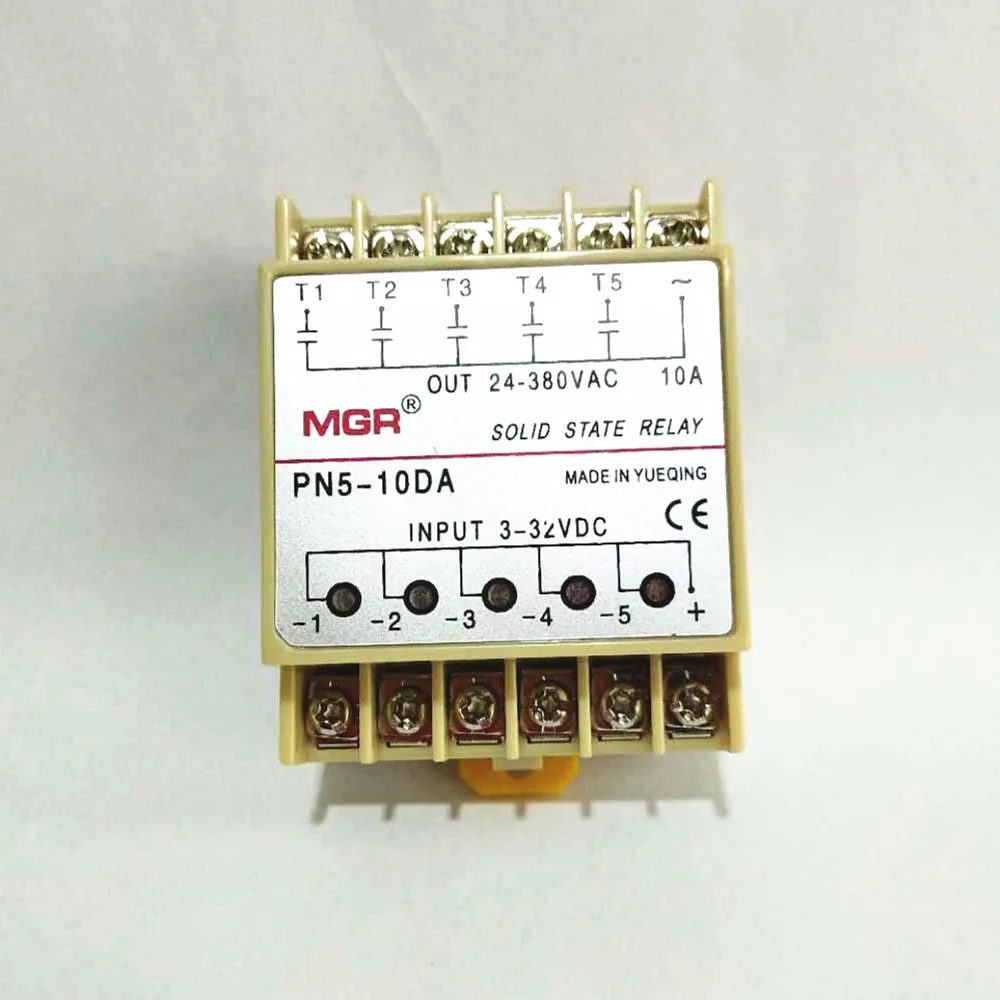 5 Channels 10DA Din Rail Mounting SSR Quintuplicate Five Input 3~32VDC Output 24~380VAC DC Solid State Relay