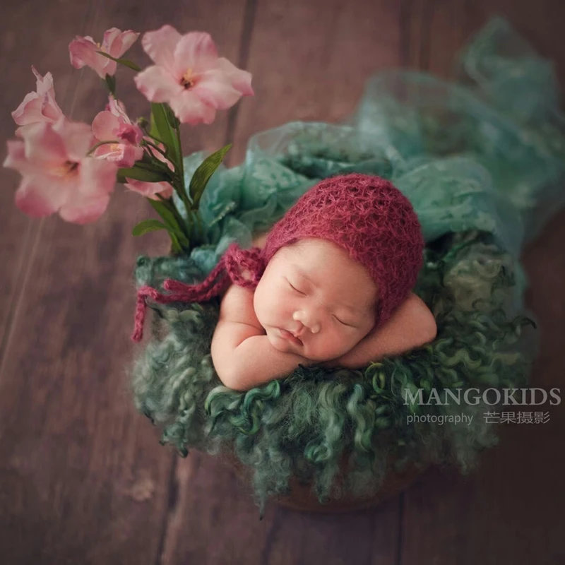 Newborn bonnet photography props,Angola mohair hat for baby photo shoot