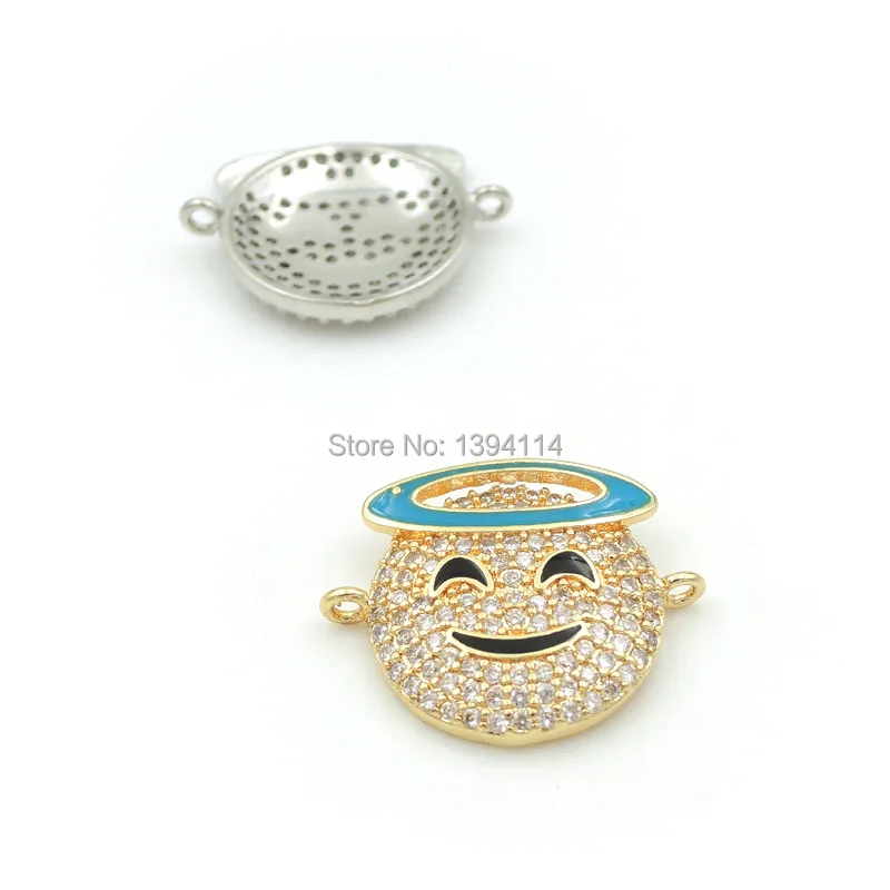 20*17*3mm Micro Pave Clear CZ Round Connector With Smily Face Enamelled Fit For Women As DIY Bracelets Accessory