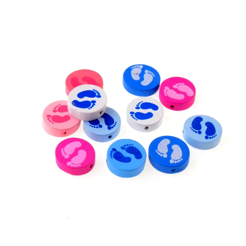 20pcs 20mm Wood Dye footprint Round Spacer Beads For Baby DIY Crafts Kids Toys Spacer Beading Bead Jewelry Making DIY
