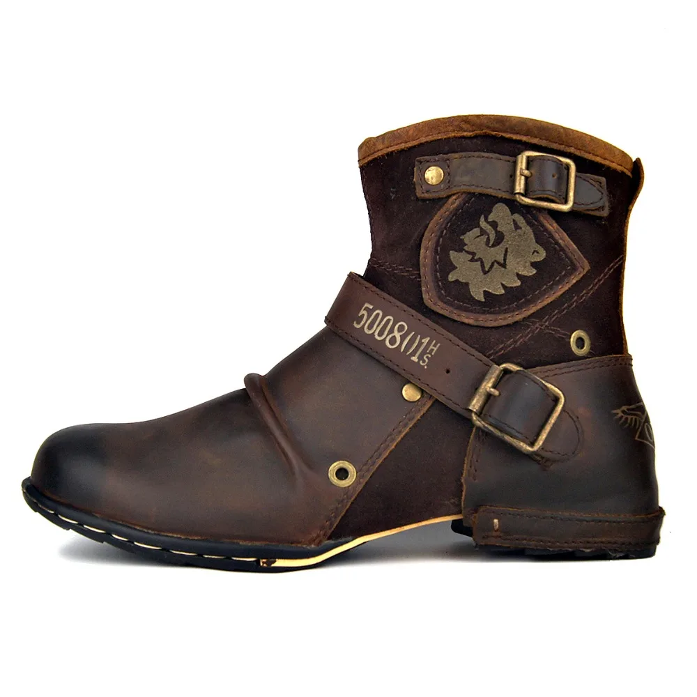 OTTO ZONE Autumn Men's Genuine Leather Boots Working Boots Mountain Shoes Vintage Oxford Ankle Boots High Quality Boots Men
