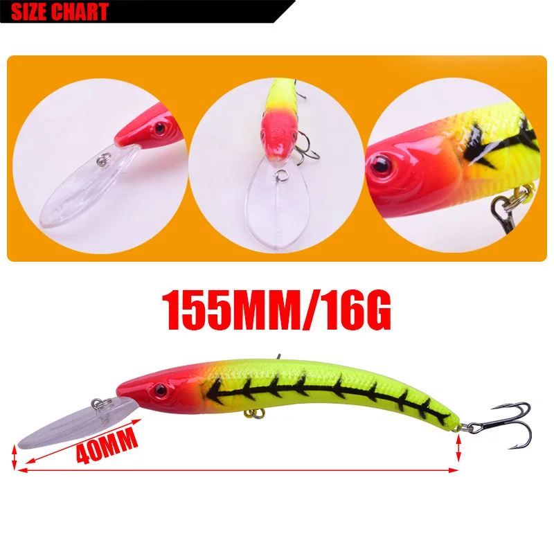 1Pcs Bending Fishing Lures Floating Big Minnow Artificial Wobblers 15.5cm 16g Hard Bait Carp Bass Crankbait Pesca Fishing Tackle