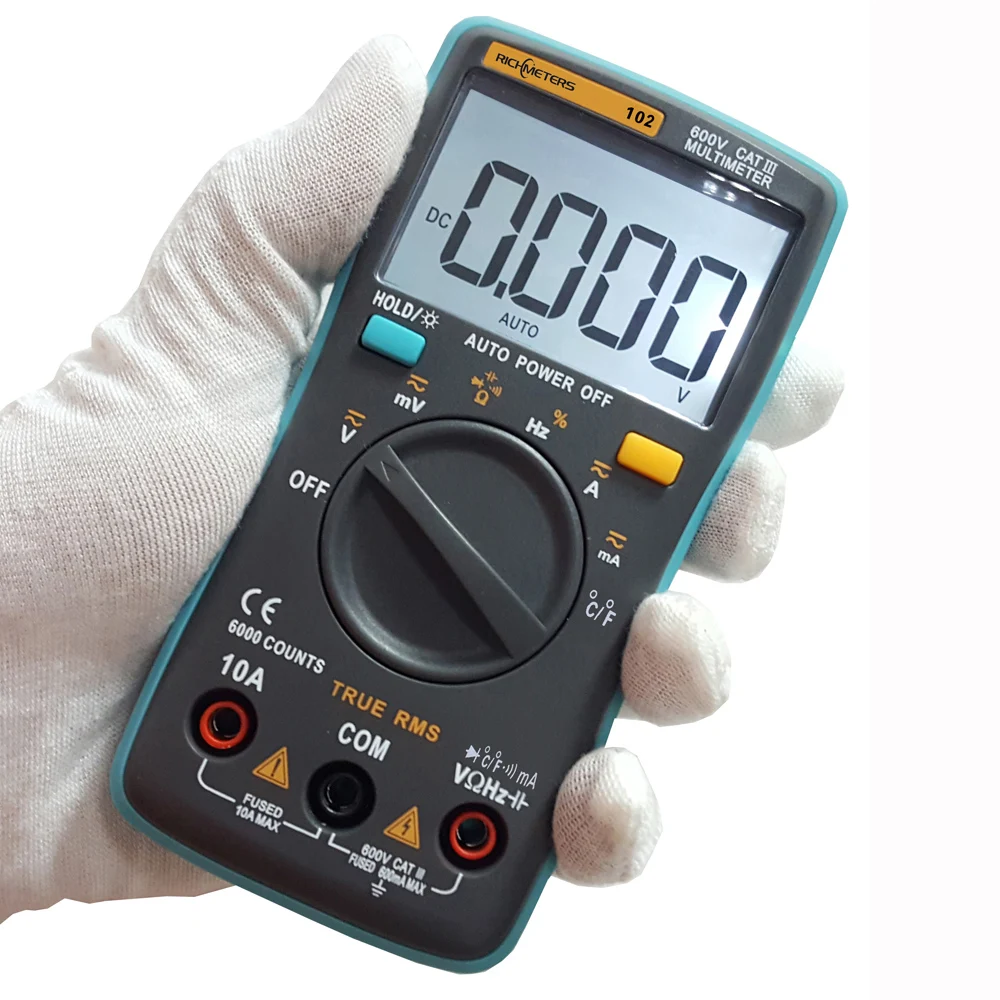 RICHMETERS RM102 Digital Multimeter 6000 Counts DC/AC Ammeter Voltmeter Ohm Resistance Diode CapacitanceTemperature meter