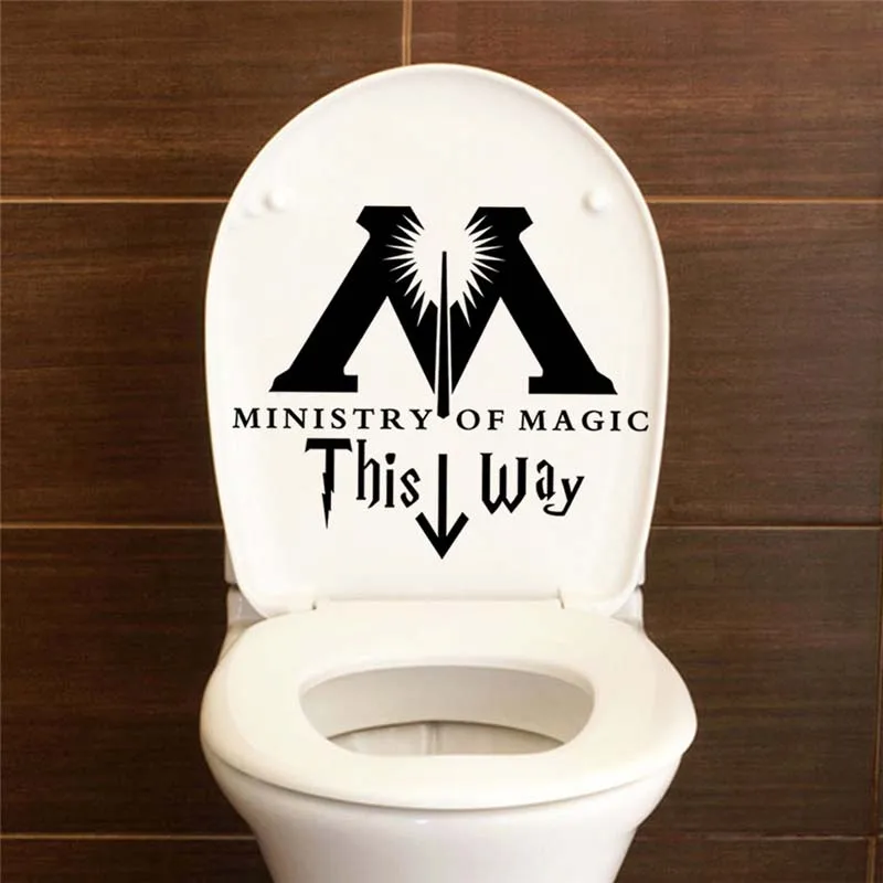 Bathroom Toilet Wall Stickers MINISTRY OF MAGIC THIS WAY Washroom Art Mural Home Decor Waterproof Wallpaper Vinyl Wall Decals