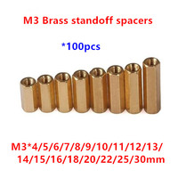 100pcs 3mm Thread M3 Hex Brass Standoff spacer Female to Female Spacing Screws Double pass Pillar M3*4/5/6/8/10/12/15/20/25/30mm