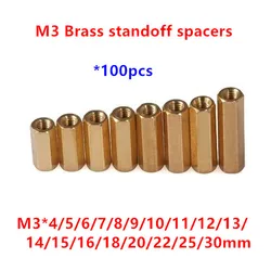 100pcs 3mm Thread M3 Hex Brass Standoff spacer Female to Female Spacing Screws Double pass Pillar M3*4/5/6/8/10/12/15/20/25/30mm