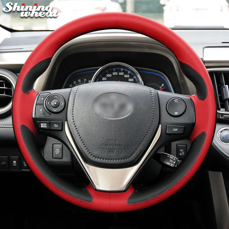 Shining wheat Leather Steering Wheel Cover for Toyota RAV4 2013-2018 Toyota Corolla 2014-2017 Auris 2013-2016