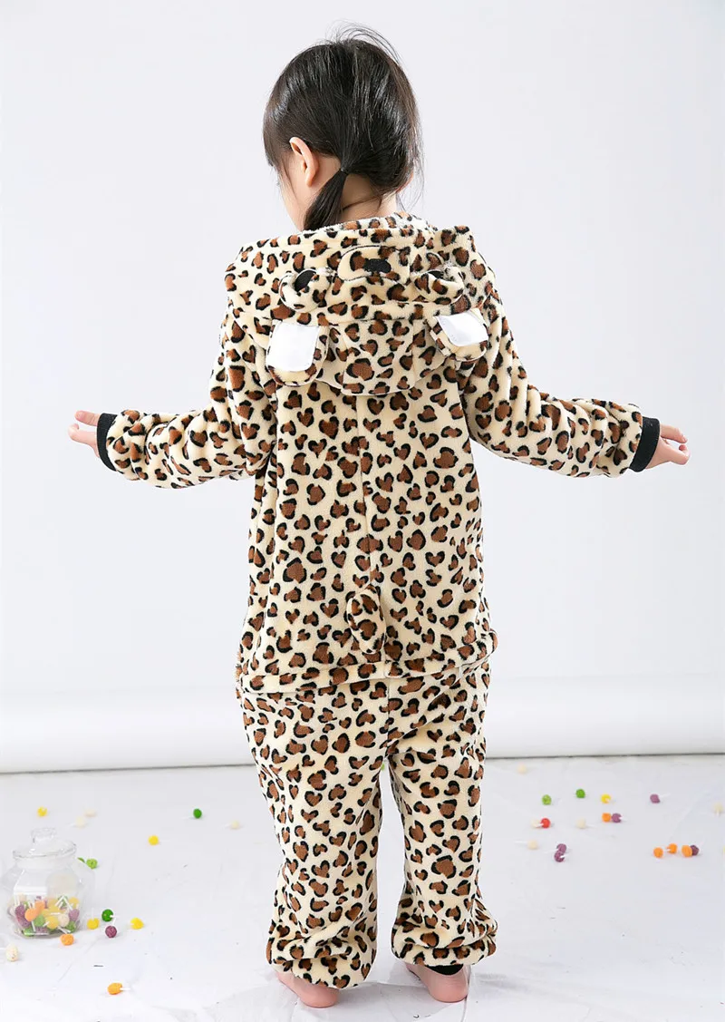 Children Cartoon Kigurumi Leopard Bear Kids Onesies Pajamas Cosplay Costume Clothing For Halloween Carnival New Year Party