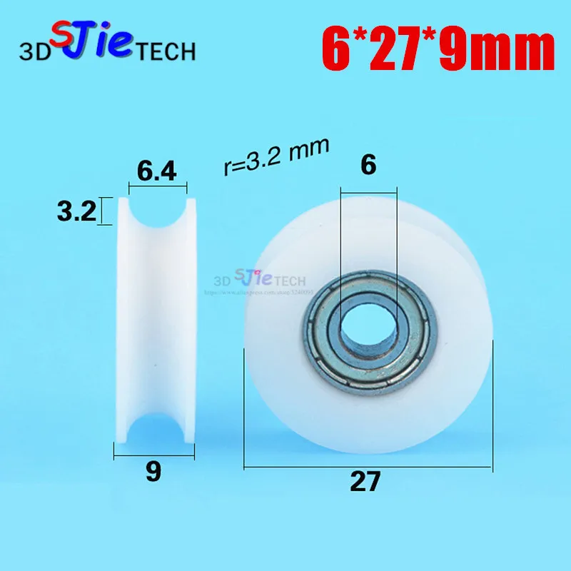 1pcs 6*27*9mm U groove wheel, POM rubber embedded bearing, small wheel, concave wheel, plastic pulley, door and window pulley