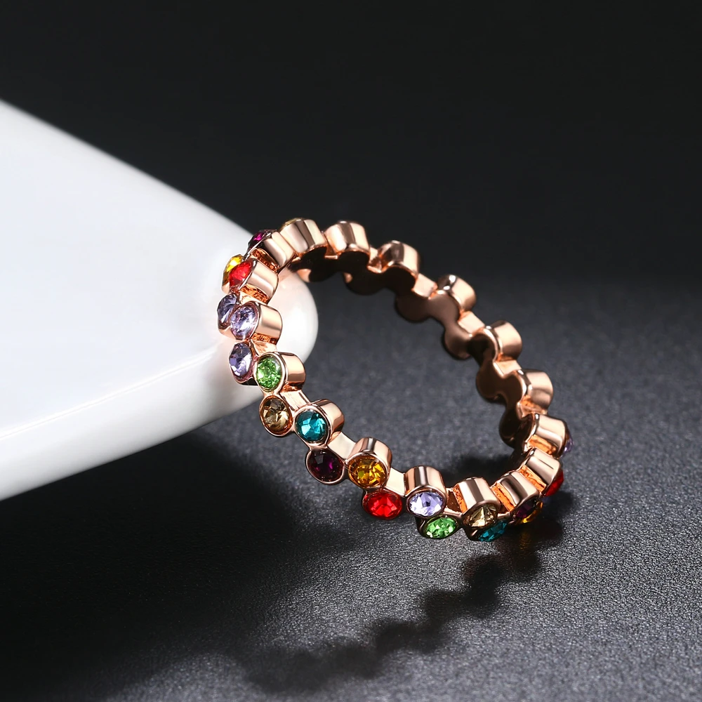 ZHOUYANG Ring For Women Elegant Style Multicolor Austrian Crystal Rose Gold Color Anniversary Gift Fashion Jewelry DZR002