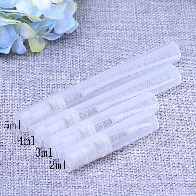 1000pcs/lot 2ml 3ml 4ml 5ml Mini Plastic Spray Perfume Bottle Refillable Oil Bottles Atomizer Mini Protable Cosmetics Container